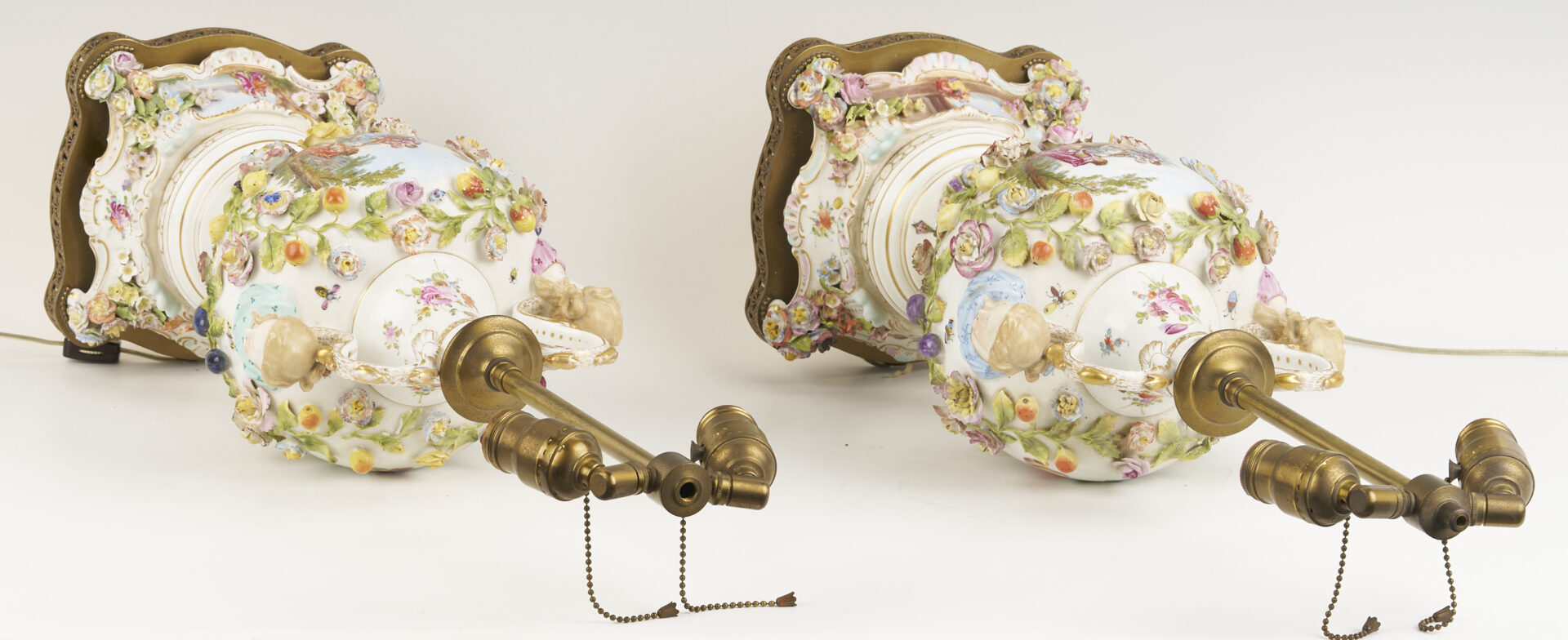 Lot 791: Pair of German Dresden-Style Potpourri Urn Lamps