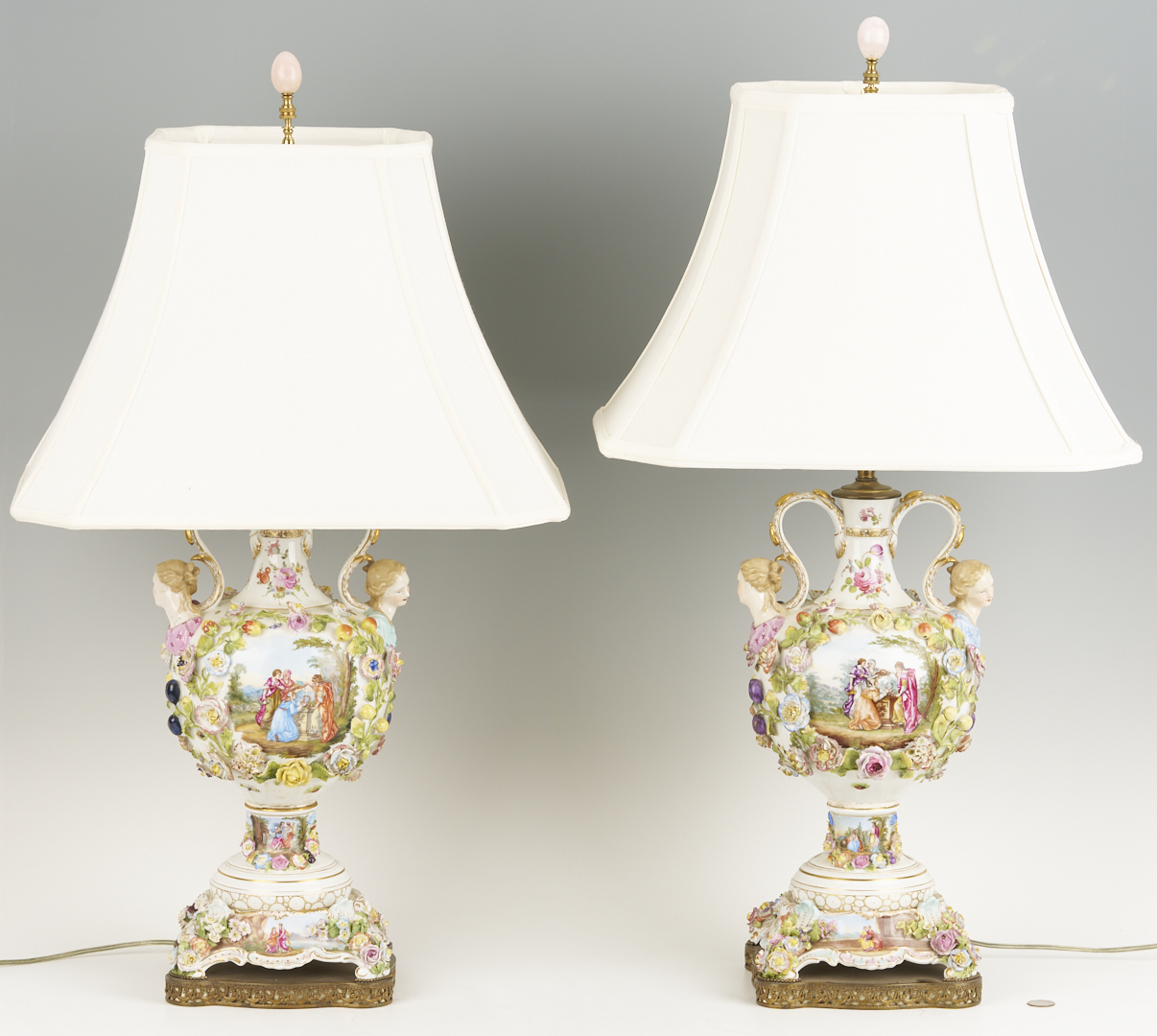 Lot 791: Pair of German Dresden-Style Potpourri Urn Lamps