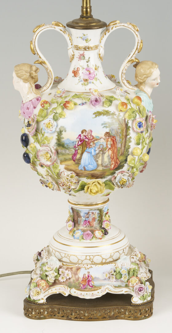 Lot 791: Pair of German Dresden-Style Potpourri Urn Lamps