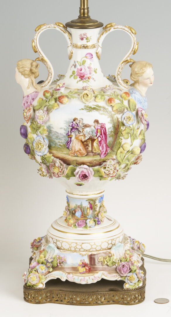 Lot 791: Pair of German Dresden-Style Potpourri Urn Lamps