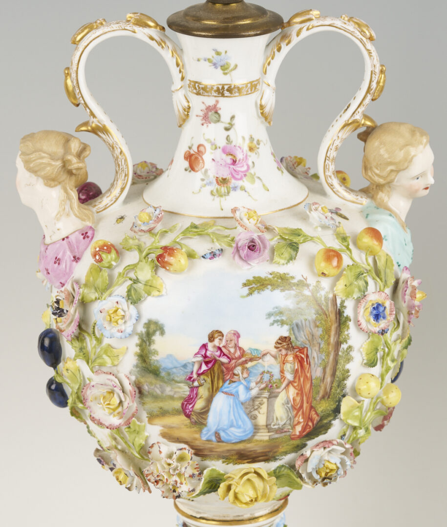 Lot 791: Pair of German Dresden-Style Potpourri Urn Lamps