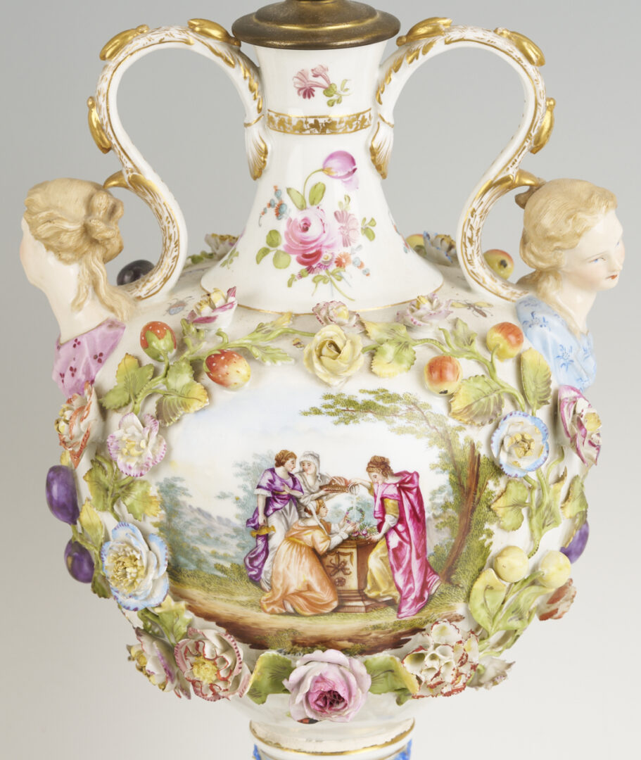 Lot 791: Pair of German Dresden-Style Potpourri Urn Lamps