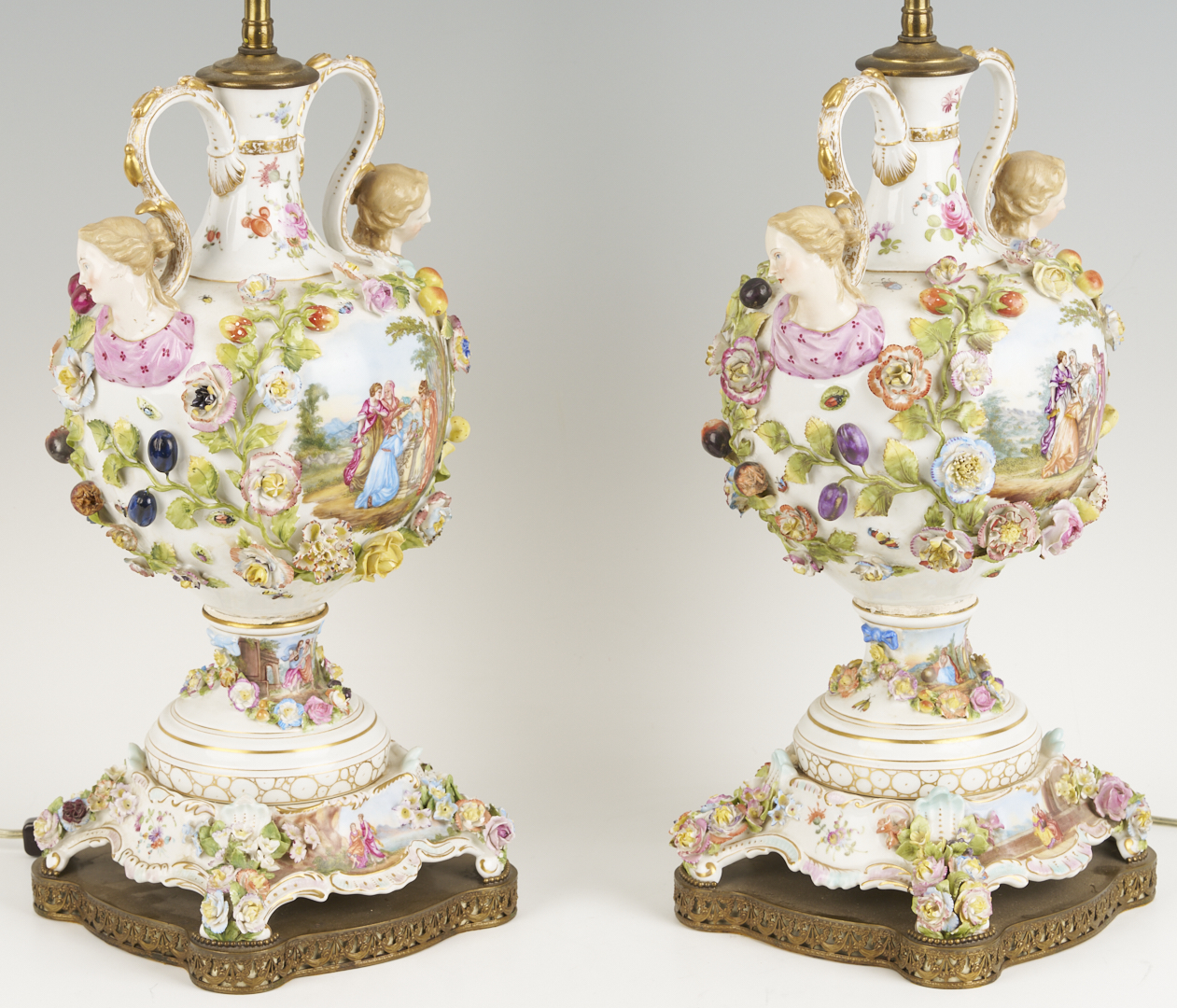 Lot 791: Pair of German Dresden-Style Potpourri Urn Lamps