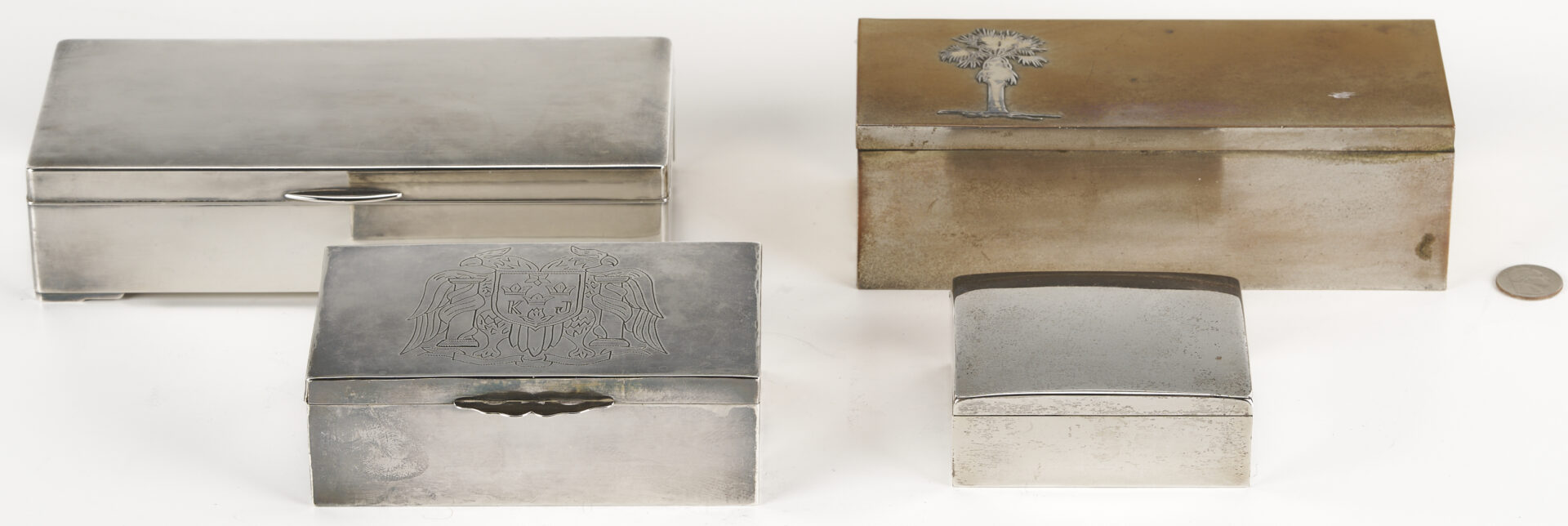 Lot 793: 4 Silver Jewelry Boxes incl. Japanese and Heintz Art Metal