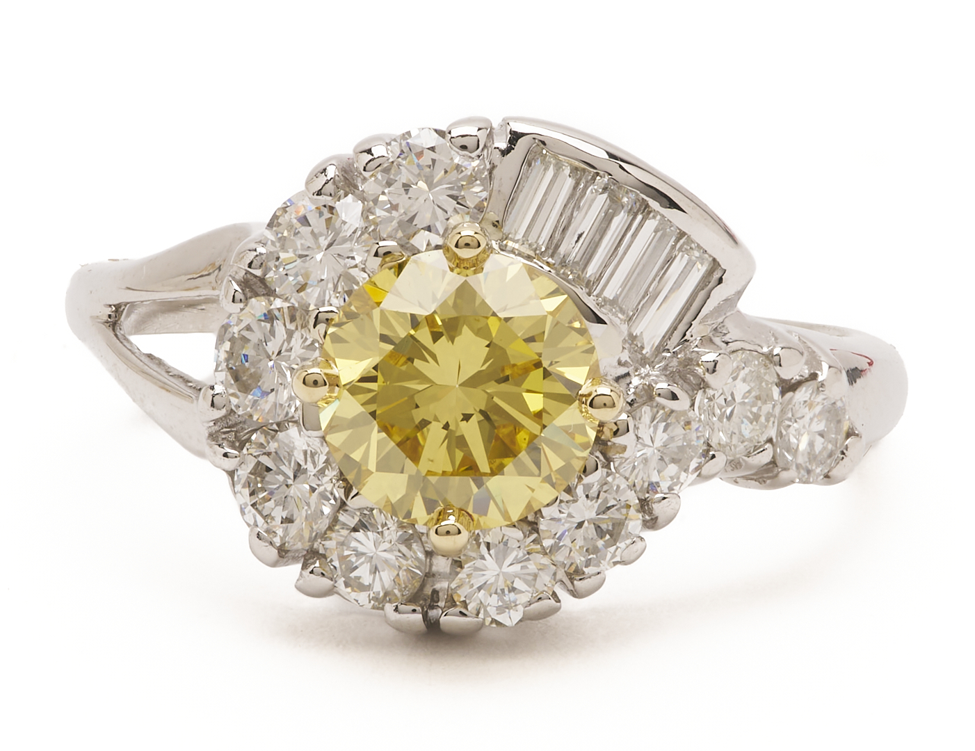 Lot 794: Yellow Diamond Ring w/ White Diamond Setting, GIA Report