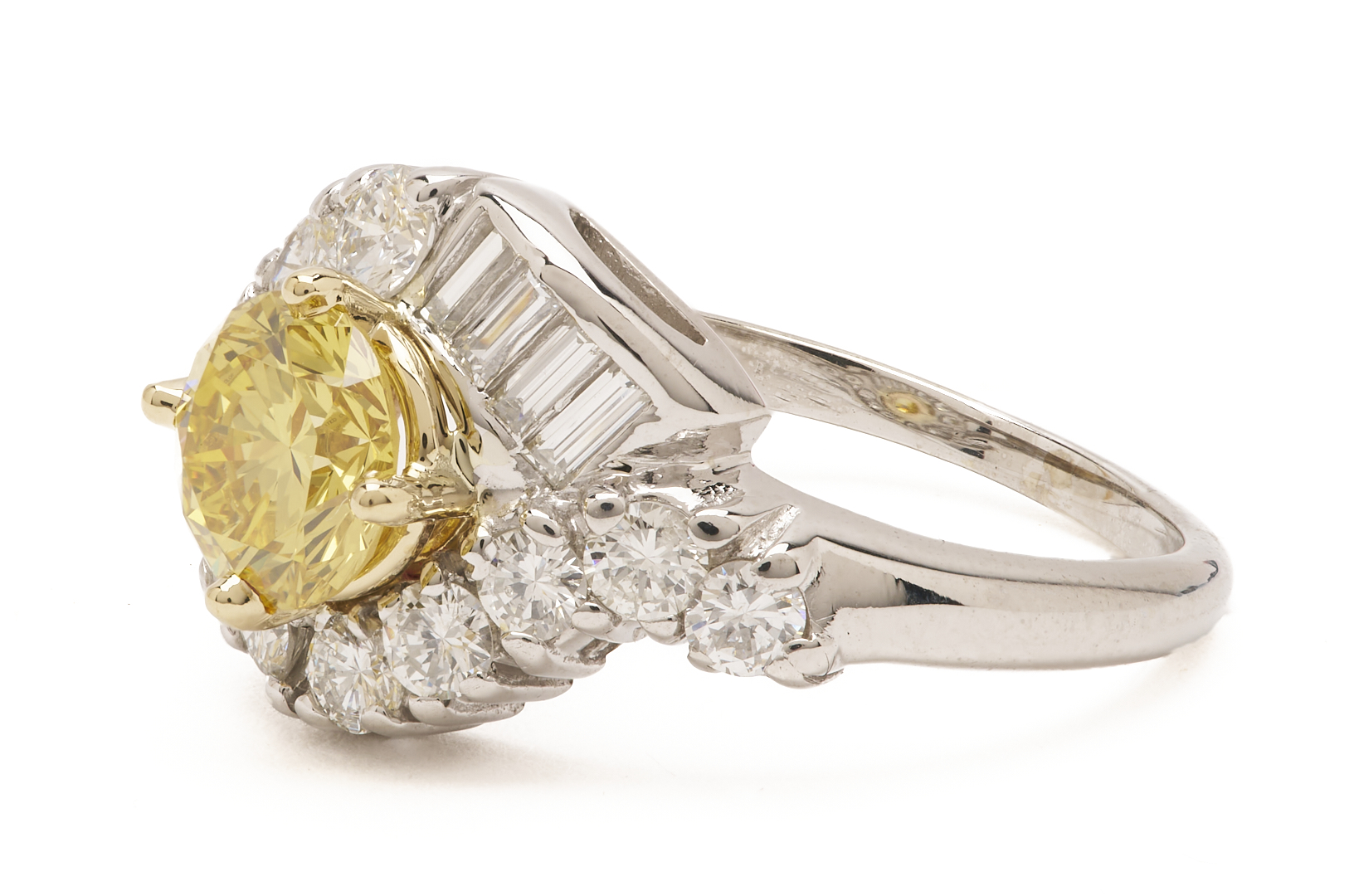 Lot 794: Yellow Diamond Ring w/ White Diamond Setting, GIA Report