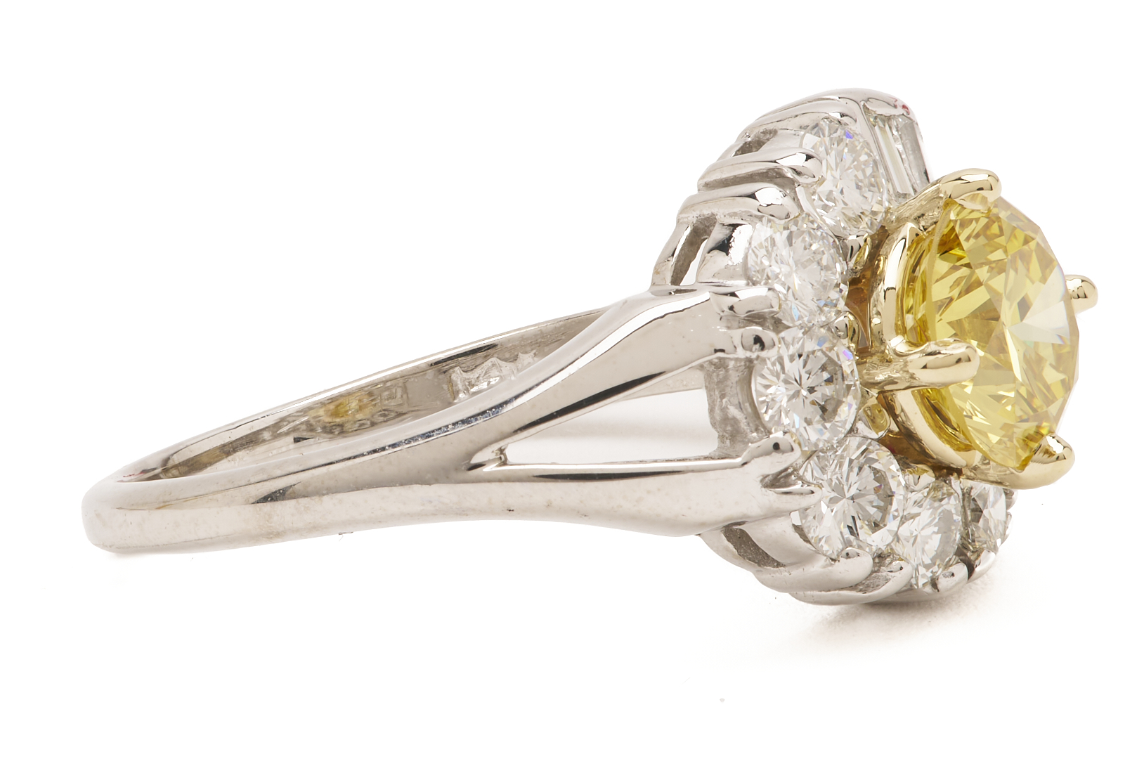 Lot 794: Yellow Diamond Ring w/ White Diamond Setting, GIA Report