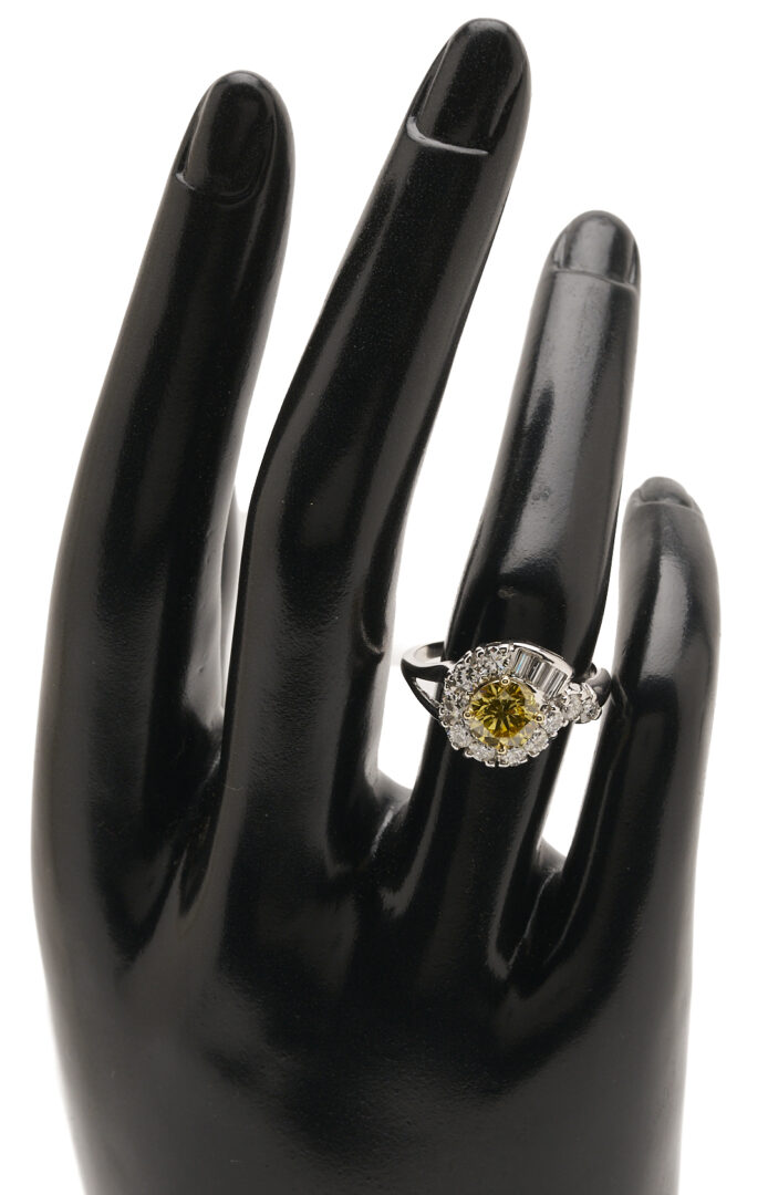 Lot 794: Yellow Diamond Ring w/ White Diamond Setting, GIA Report