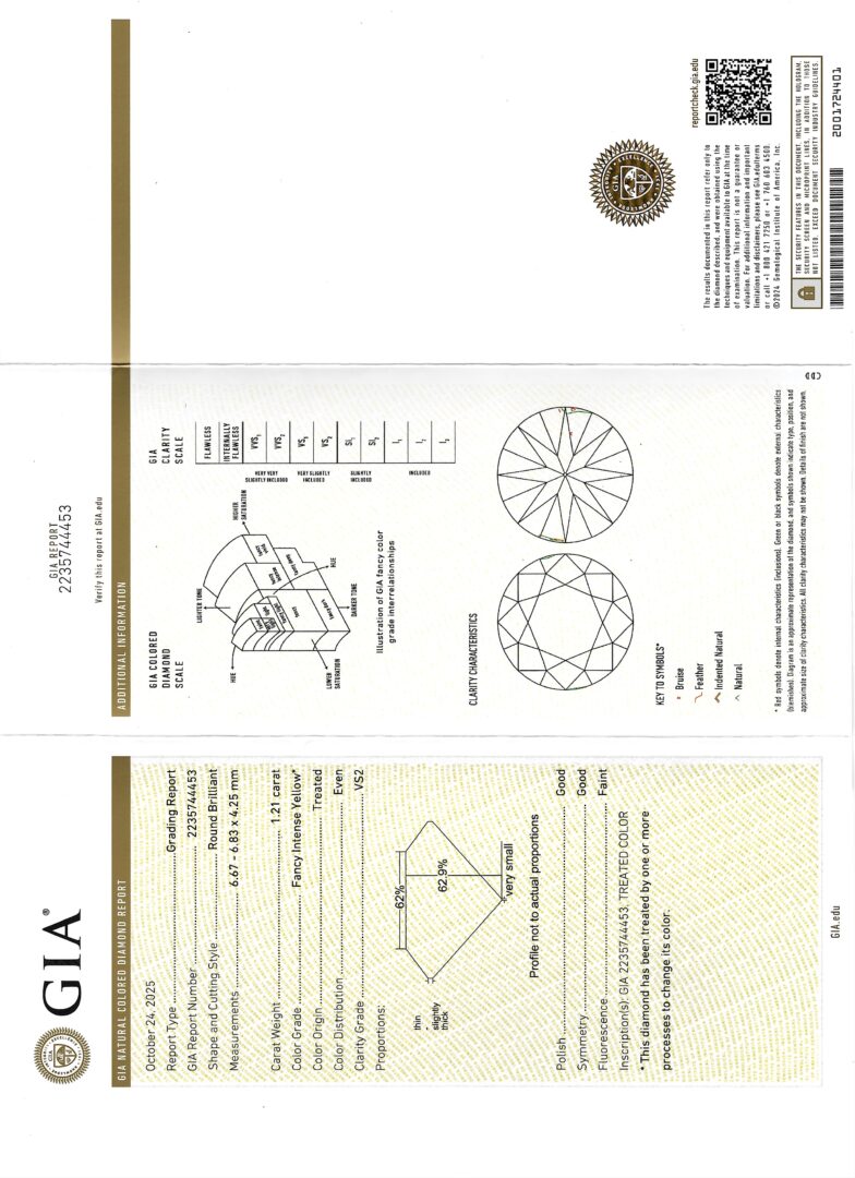 Lot 794: Yellow Diamond Ring w/ White Diamond Setting, GIA Report