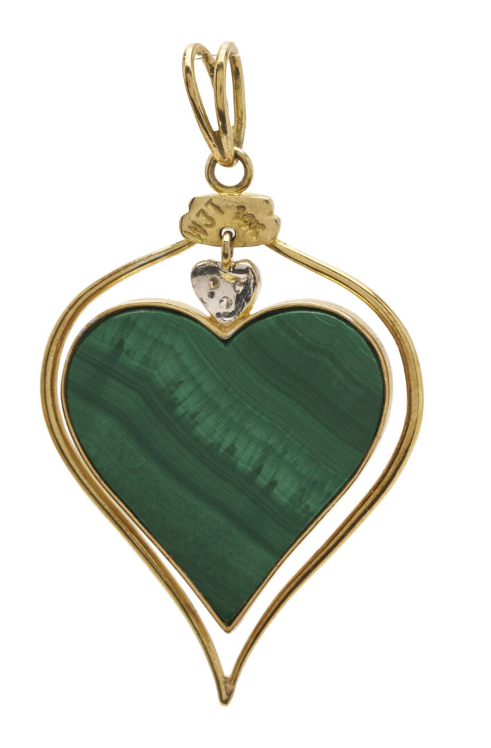 Lot 797: 2 Gold & Gemstone Pendants – 1 Floral & 1 Heart