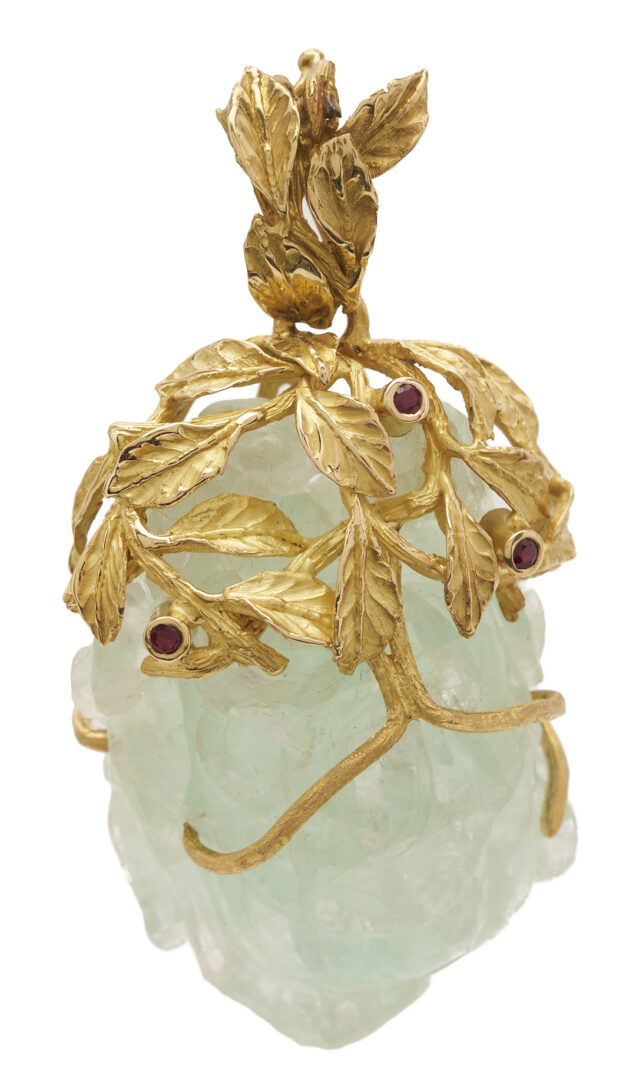 Lot 797: 2 Gold & Gemstone Pendants – 1 Floral & 1 Heart