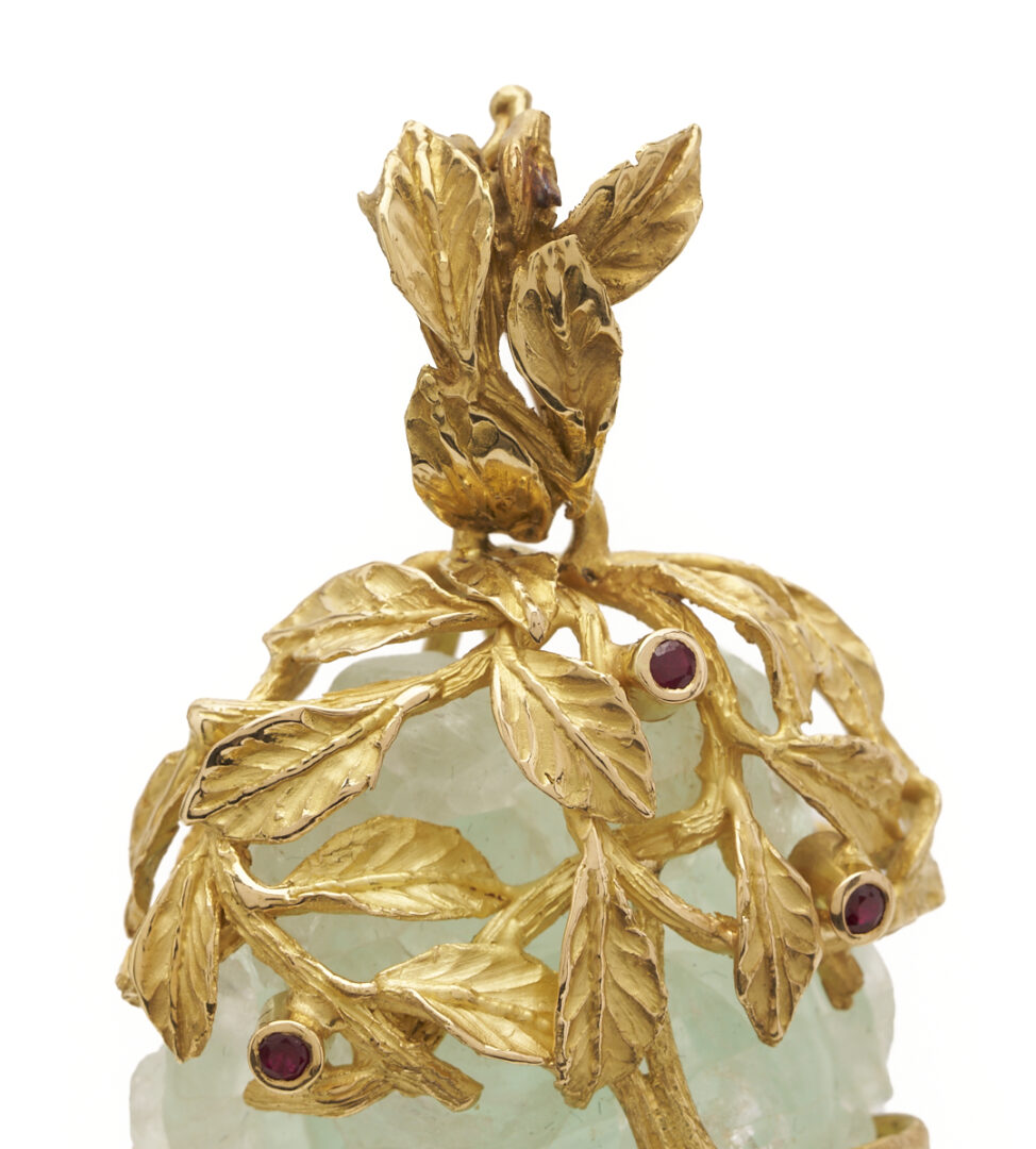 Lot 797: 2 Gold & Gemstone Pendants – 1 Floral & 1 Heart