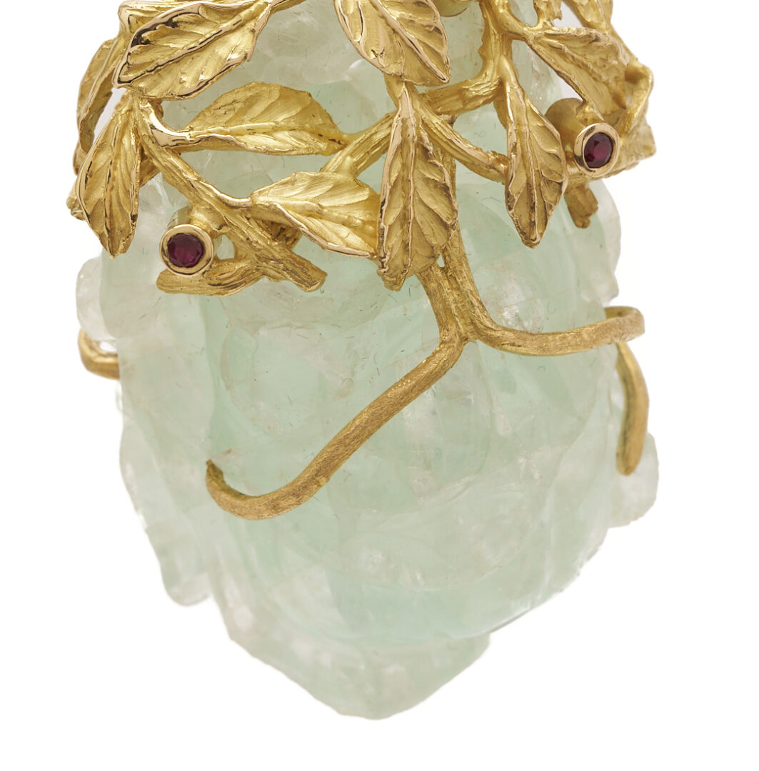 Lot 797: 2 Gold & Gemstone Pendants – 1 Floral & 1 Heart