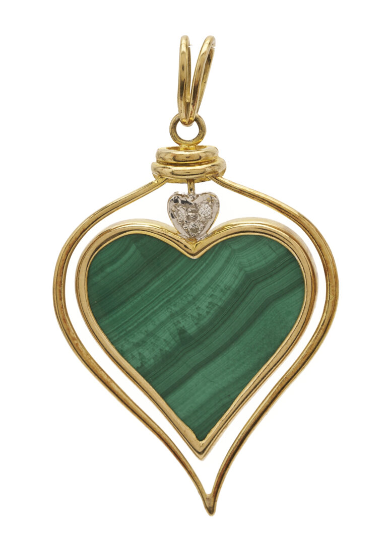 Lot 797: 2 Gold & Gemstone Pendants – 1 Floral & 1 Heart