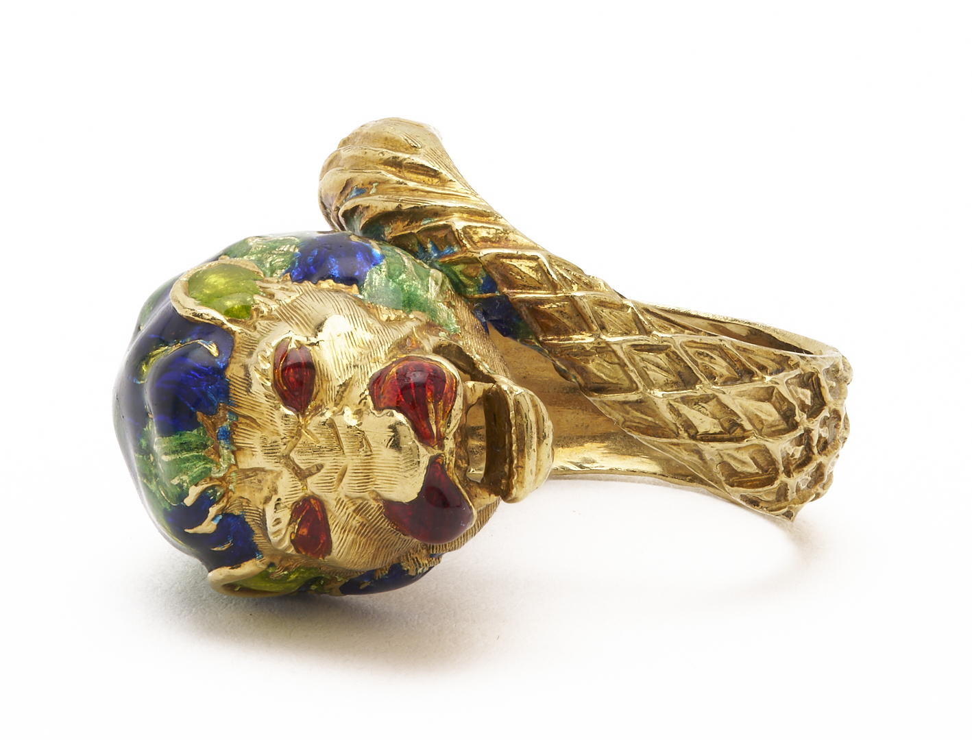 Lot 801: Italian 18K Gold & Enamel Panther Ring