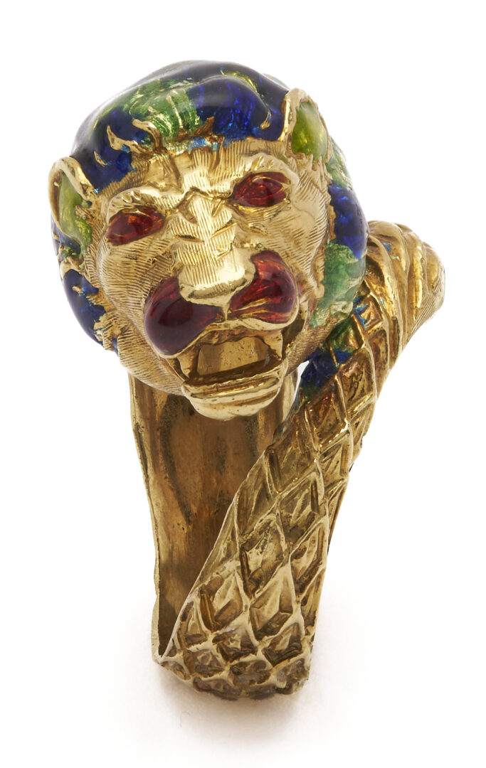 Lot 801: Italian 18K Gold & Enamel Panther Ring