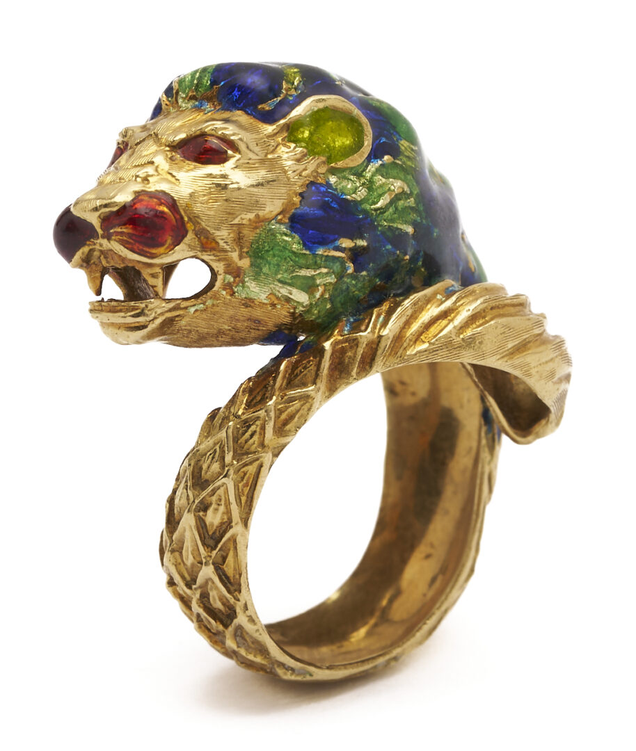 Lot 801: Italian 18K Gold & Enamel Panther Ring