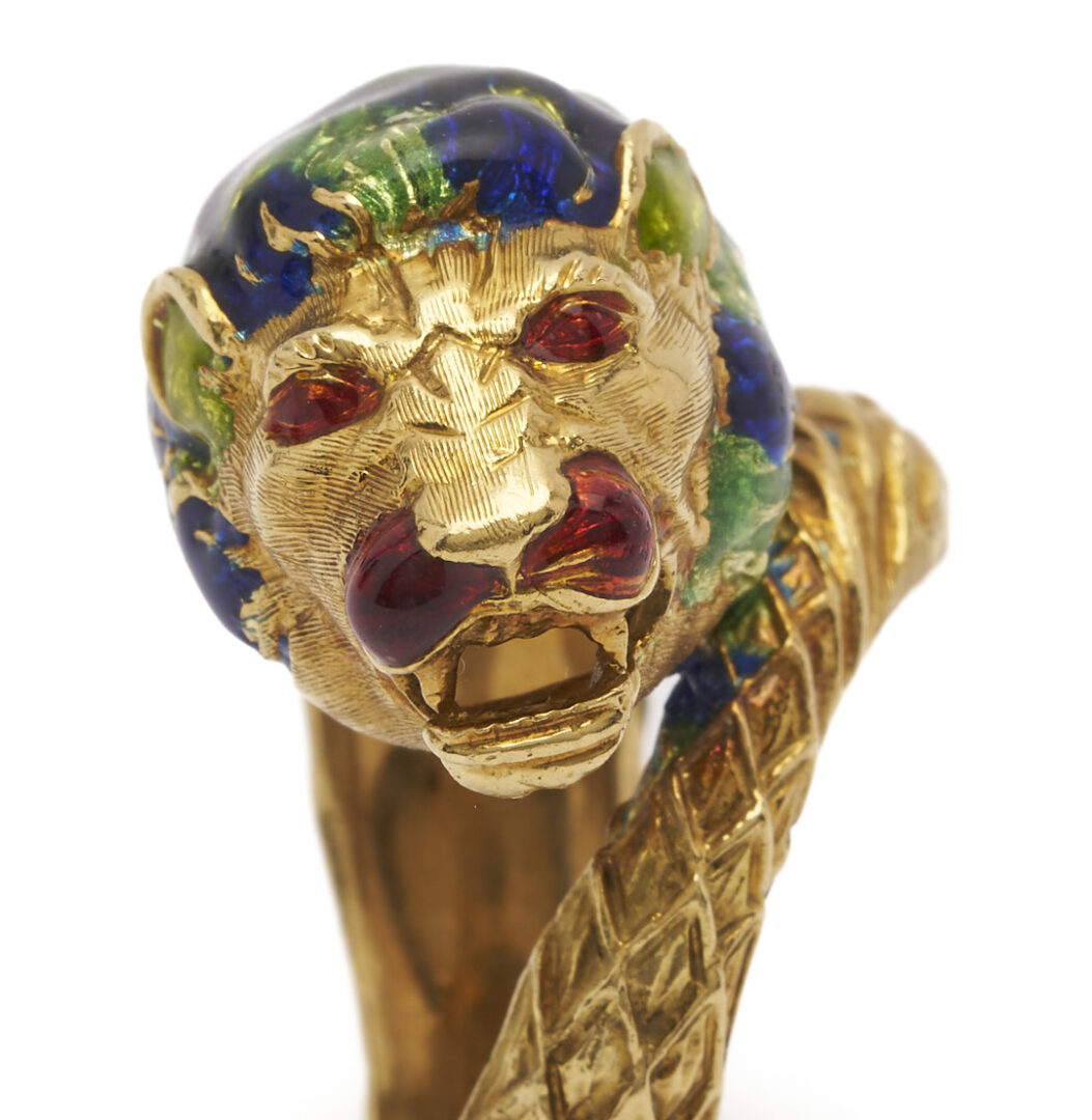Lot 801: Italian 18K Gold & Enamel Panther Ring
