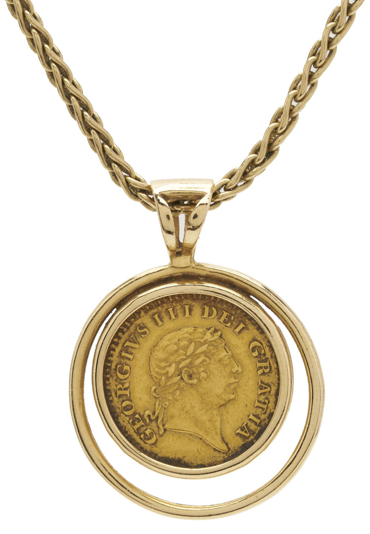 Lot 803: 14K Gold Necklace & Coin Pendant