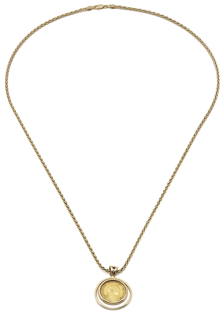 Lot 803: 14K Gold Necklace & Coin Pendant