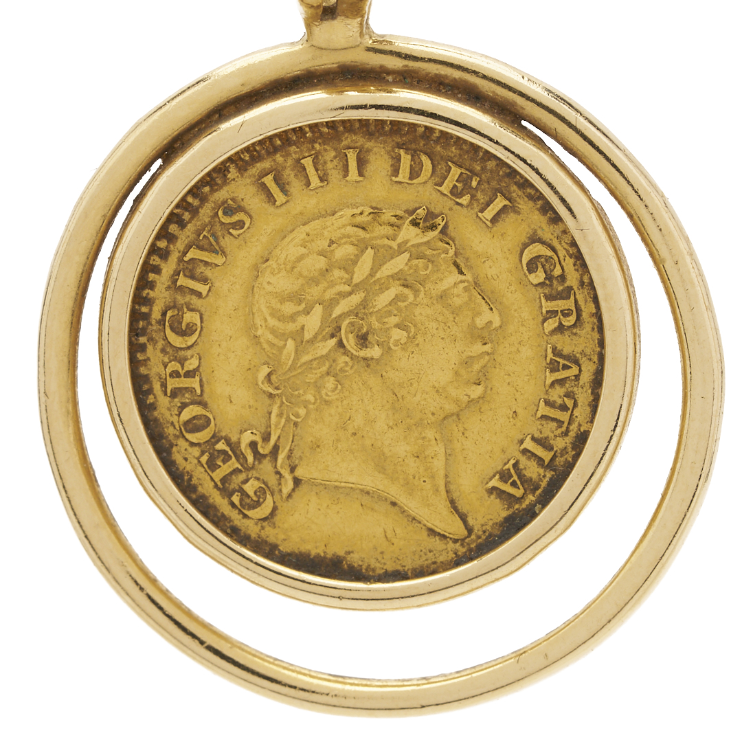 Lot 803: 14K Gold Necklace & Coin Pendant