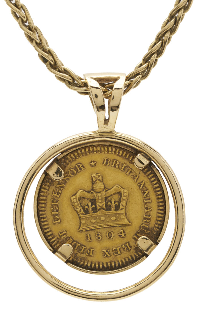 Lot 803: 14K Gold Necklace & Coin Pendant