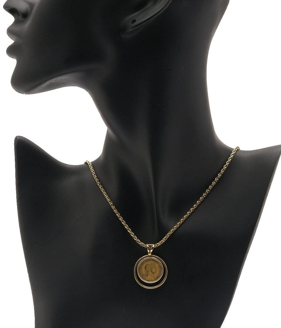 Lot 803: 14K Gold Necklace & Coin Pendant