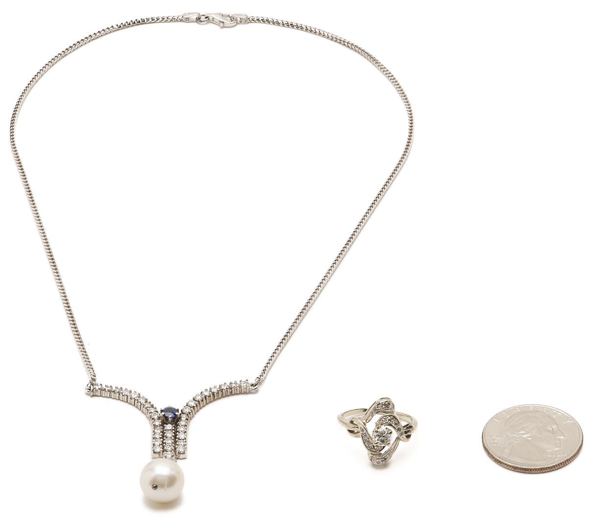 Lot 813: 14K Gold & Diamond Necklace & Ring