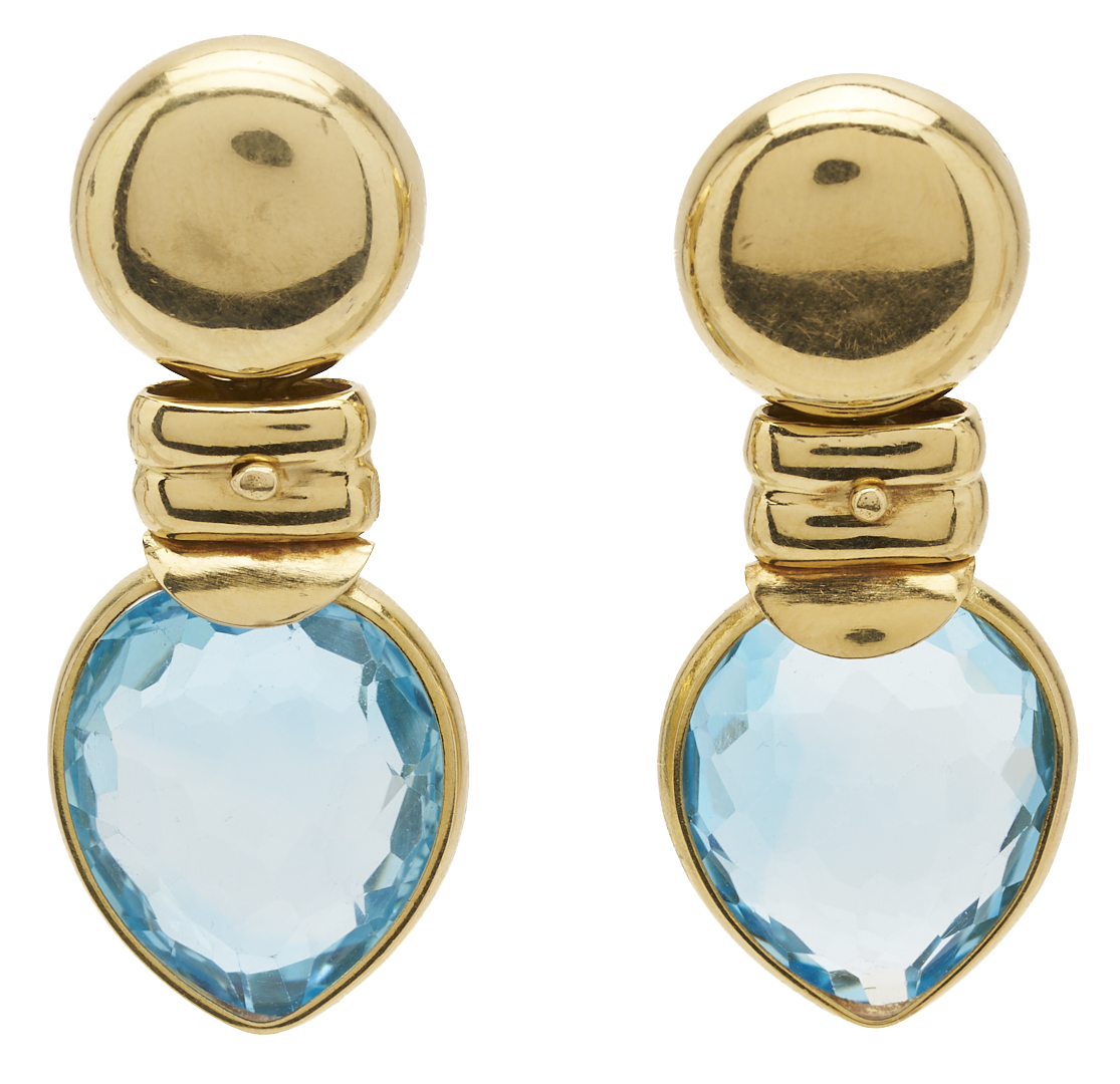 Lot 814: 18K Gold & Blue Topaz Earrings