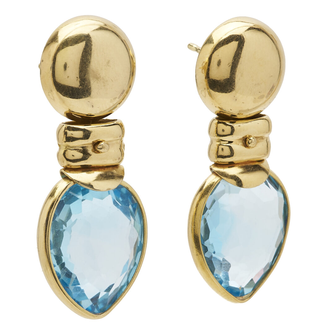 Lot 814: 18K Gold & Blue Topaz Earrings