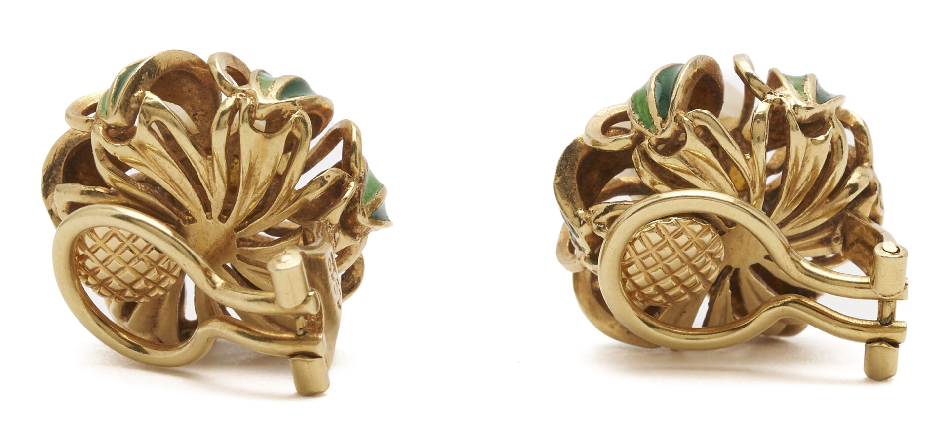 Lot 815: 18K Gold, Pearl, & Enamel Clip back Earrings