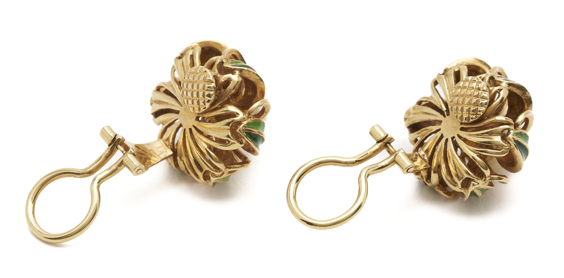 Lot 815: 18K Gold, Pearl, & Enamel Clip back Earrings