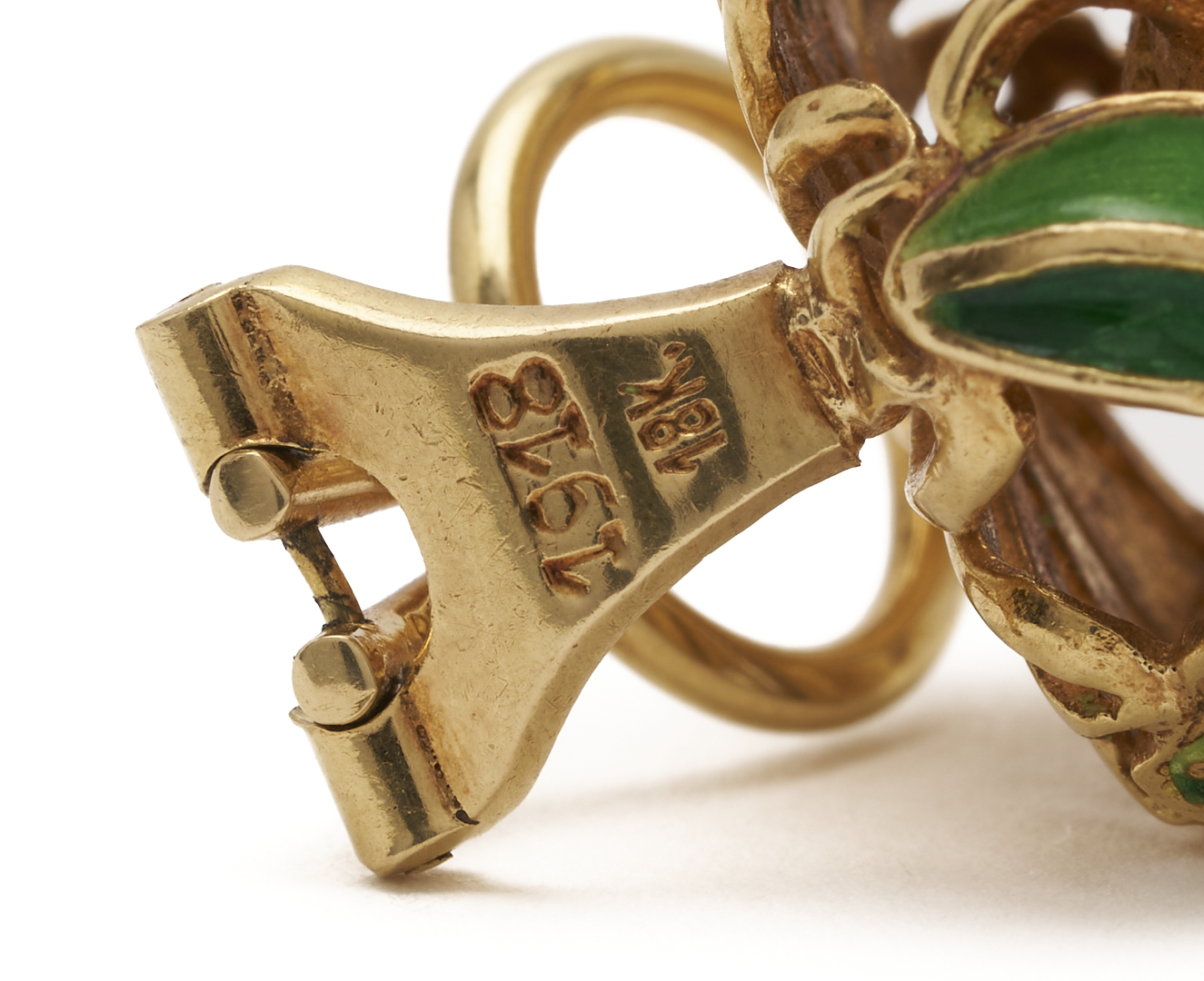 Lot 815: 18K Gold, Pearl, & Enamel Clip back Earrings