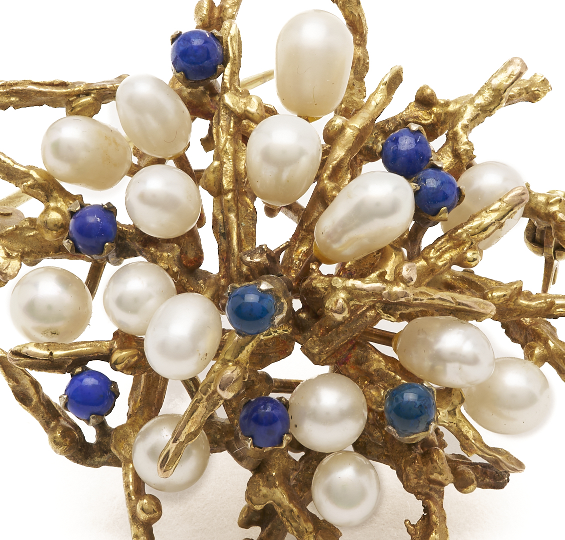 Lot 819: 14K Pearl & Lapis Brooch