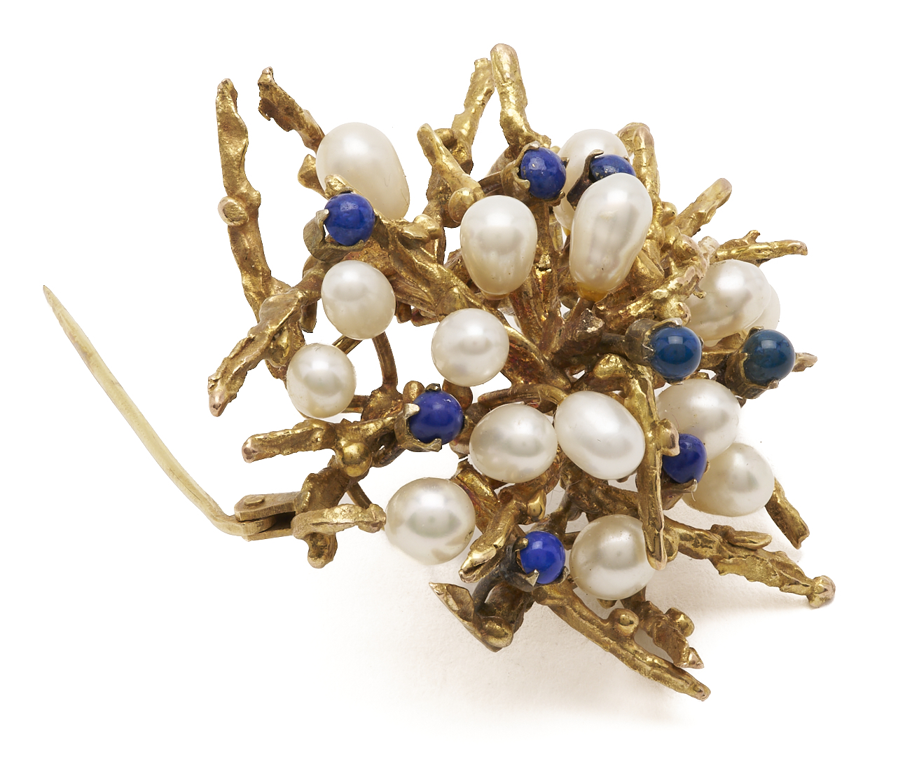 Lot 819: 14K Pearl & Lapis Brooch