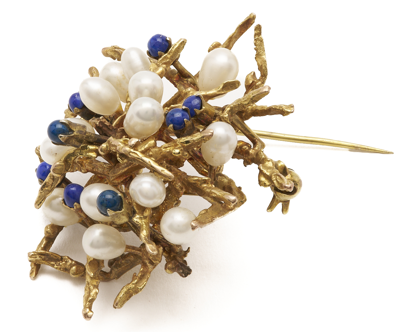 Lot 819: 14K Pearl & Lapis Brooch