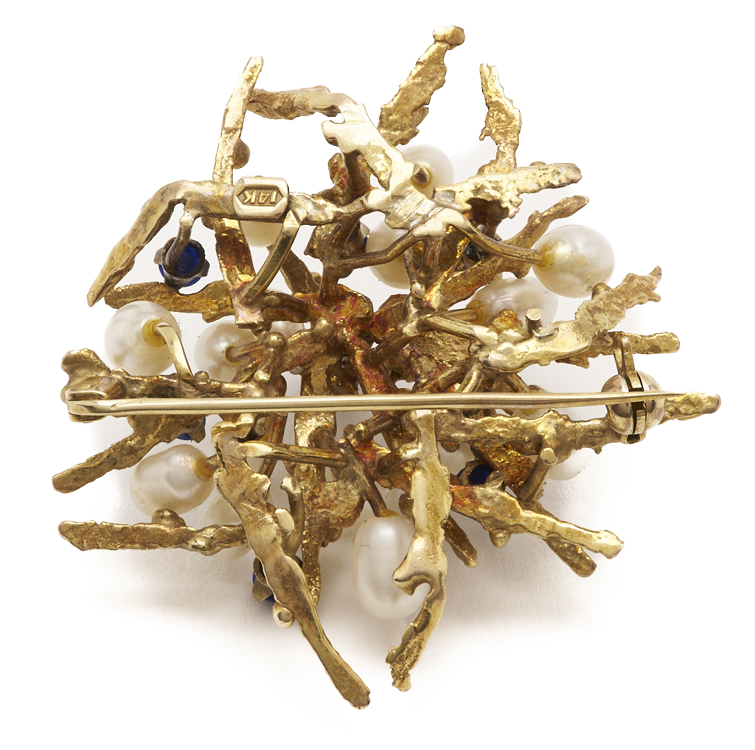 Lot 819: 14K Pearl & Lapis Brooch