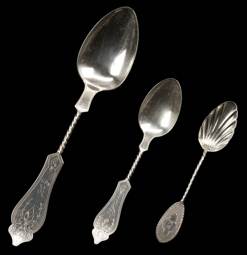 Lot 81: 37 pcs. Twist Handle Flatware, Coin Silver and Sterling