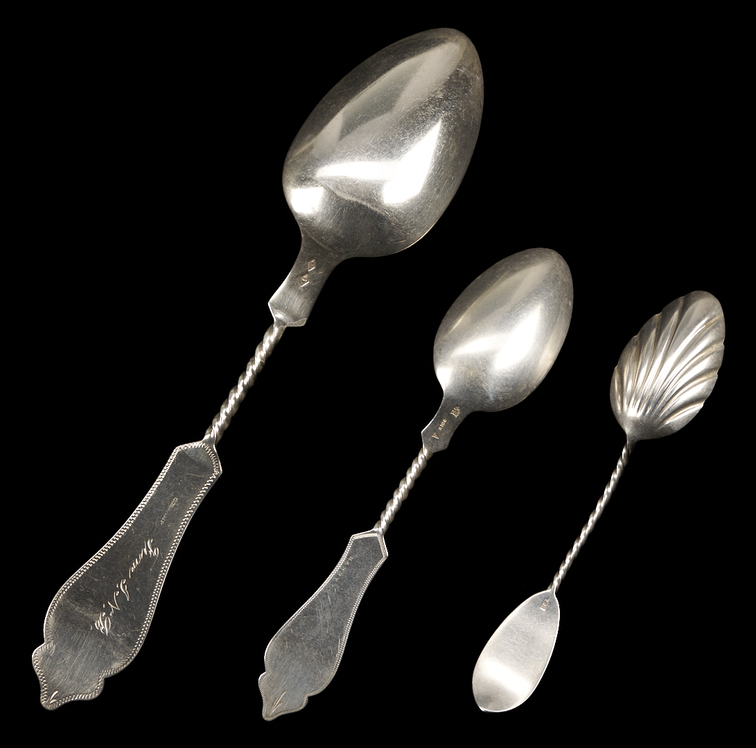 Lot 81: 37 pcs. Twist Handle Flatware, Coin Silver and Sterling