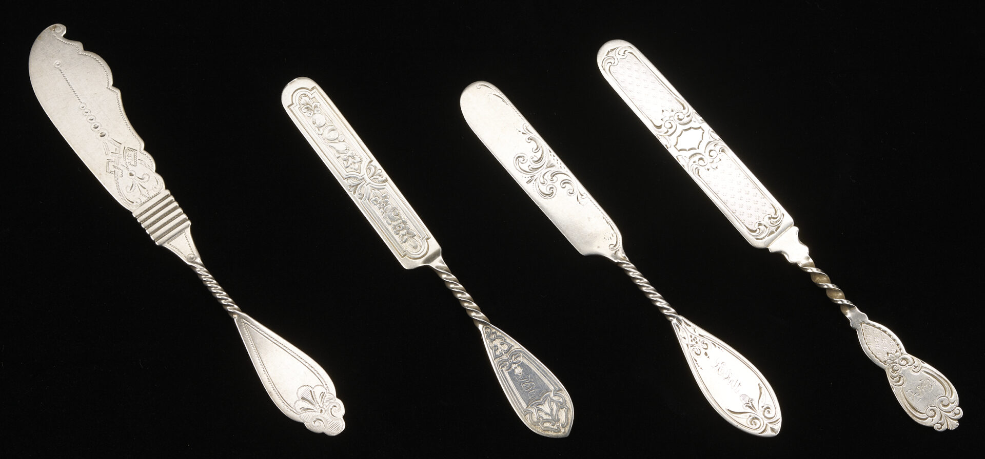 Lot 81: 37 pcs. Twist Handle Flatware, Coin Silver and Sterling