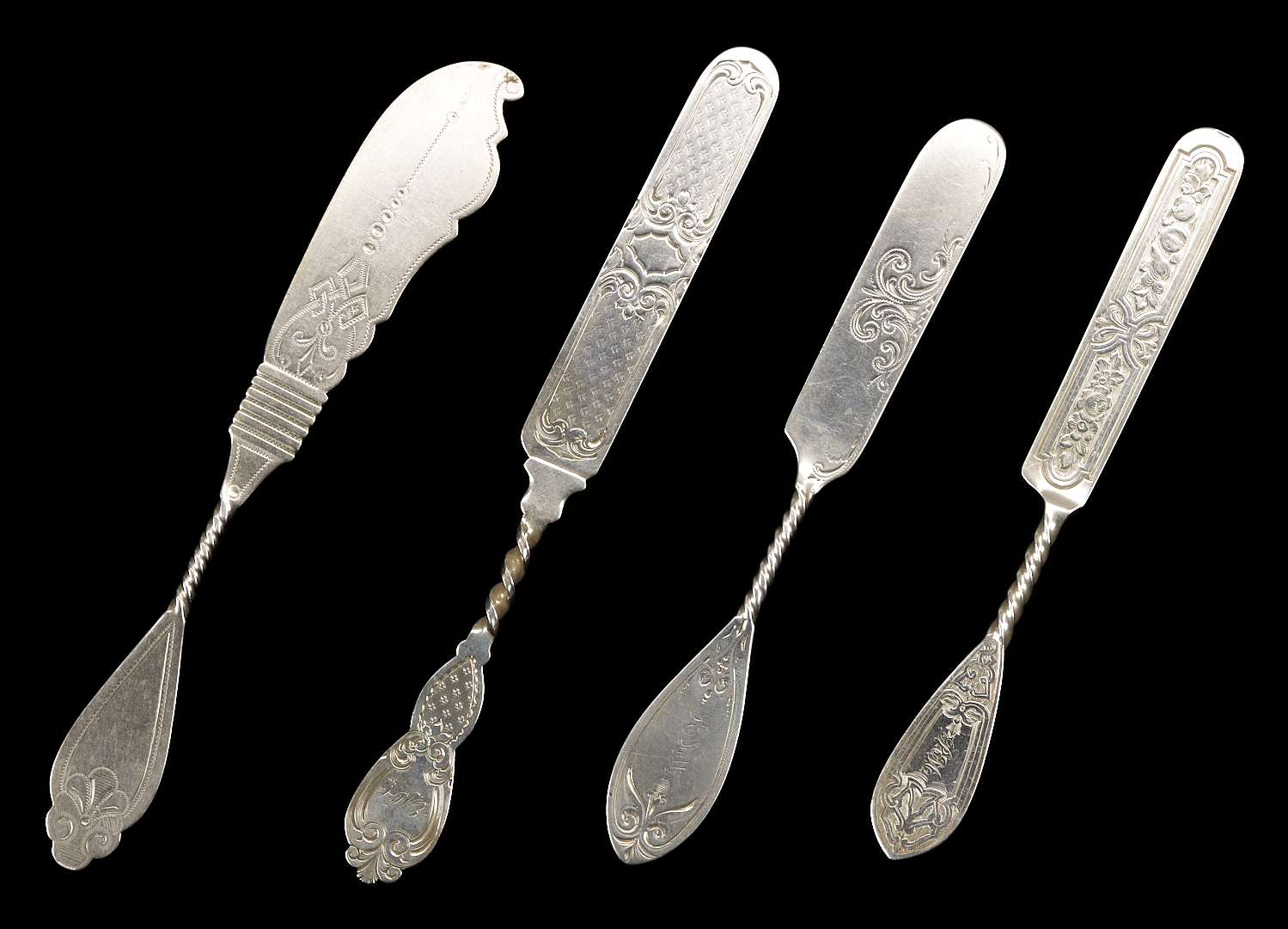 Lot 81: 37 pcs. Twist Handle Flatware, Coin Silver and Sterling