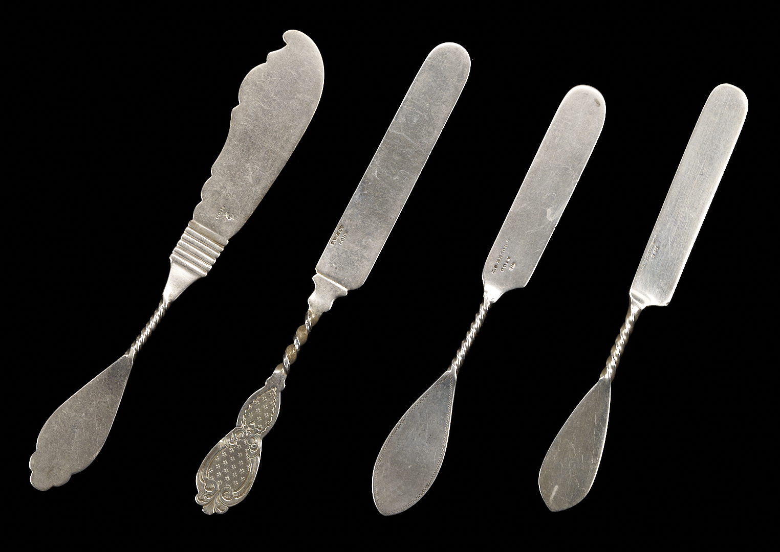 Lot 81: 37 pcs. Twist Handle Flatware, Coin Silver and Sterling