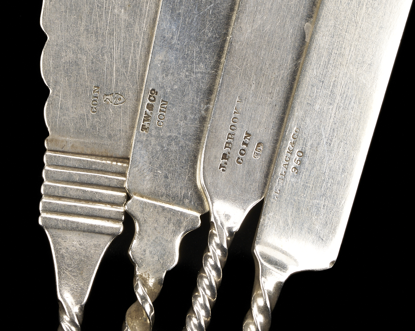 Lot 81: 37 pcs. Twist Handle Flatware, Coin Silver and Sterling