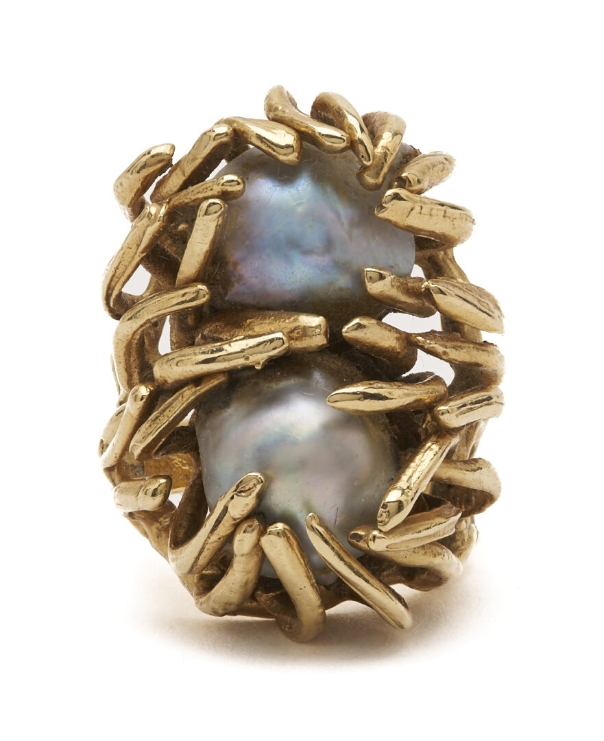 Lot 822: 14K Gold Pearl Nugget Ring