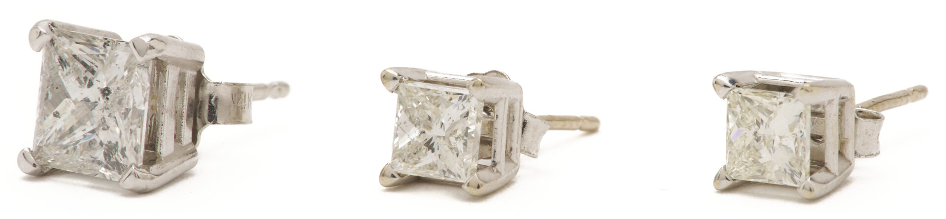 Lot 823: Three 14K Gold & Diamond Stud Earrings