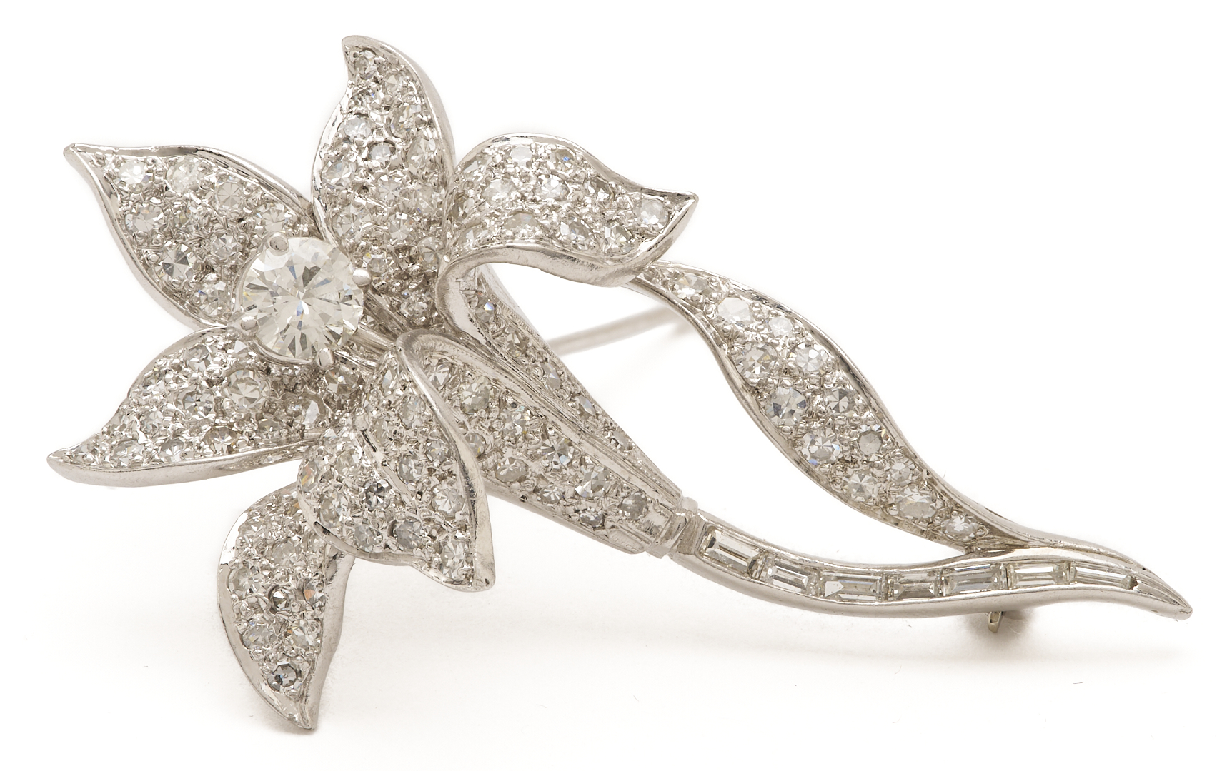Lot 825: Platinum Diamond Flower Brooch