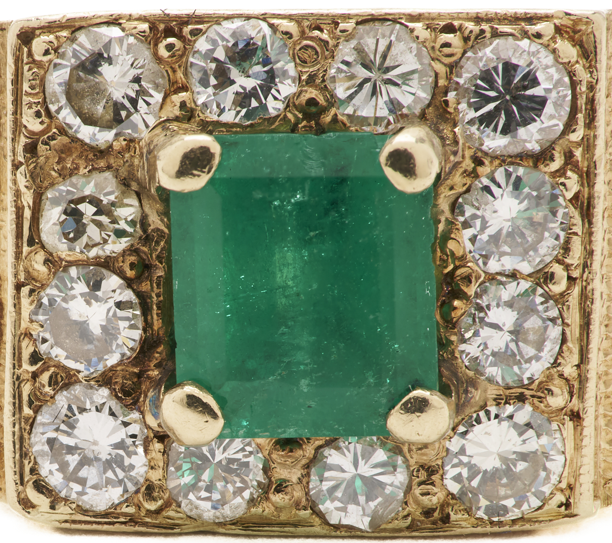 Lot 827: 14K Yellow Gold Natural Emerald & Diamond Ring
