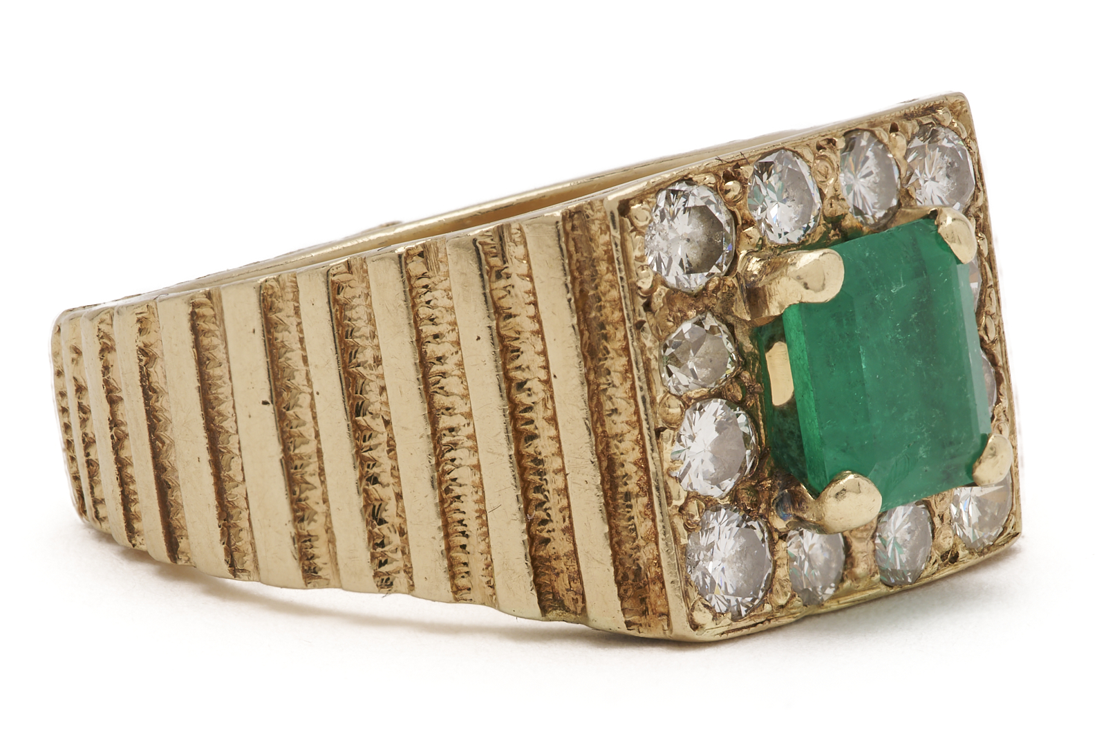 Lot 827: 14K Yellow Gold Natural Emerald & Diamond Ring