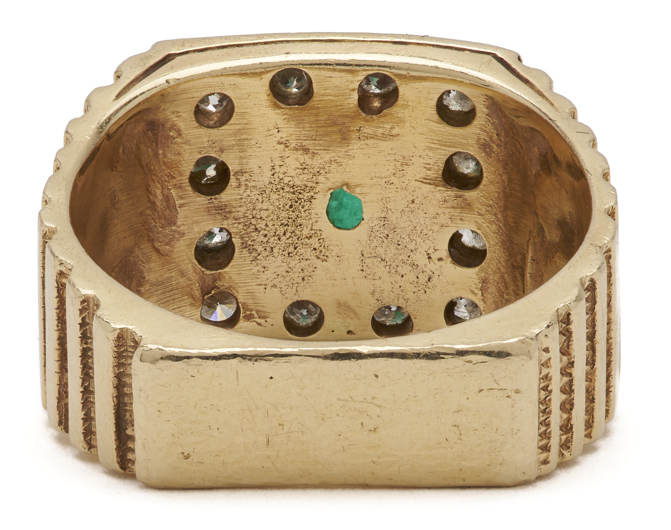 Lot 827: 14K Yellow Gold Natural Emerald & Diamond Ring