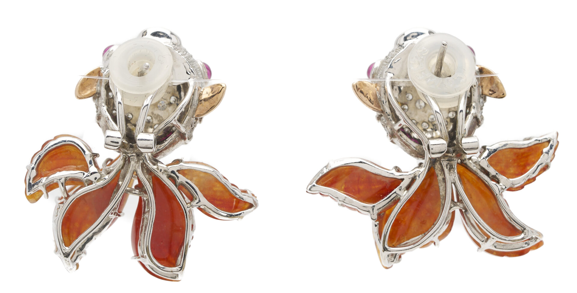 Lot 828: 10K White Gold Diamond & Jade Goldfish Earrings